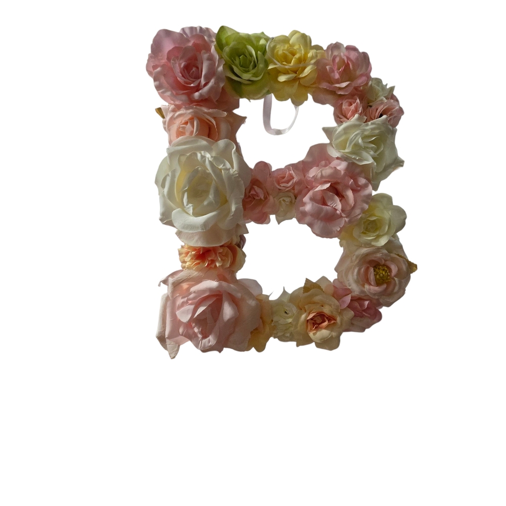 Floral Letter B Wall Decor with Pink and Yellow Roses